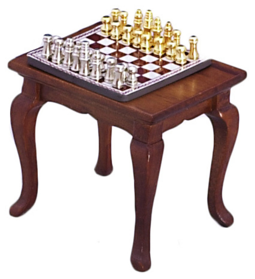 CHESS TABLE & SET/WALN/CB