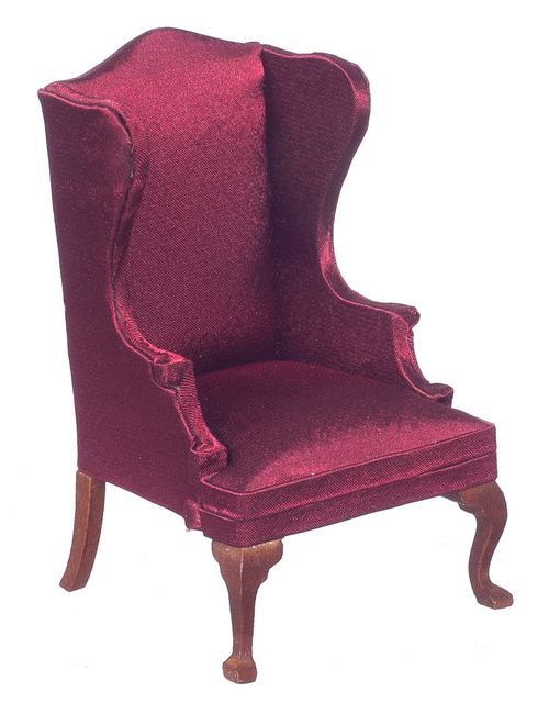 WING CHAIR/BURGUNDY/WALNU