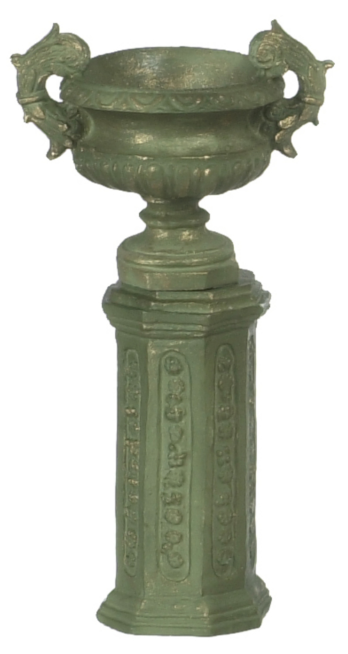URN/GREEN ANCIENT W/BASE